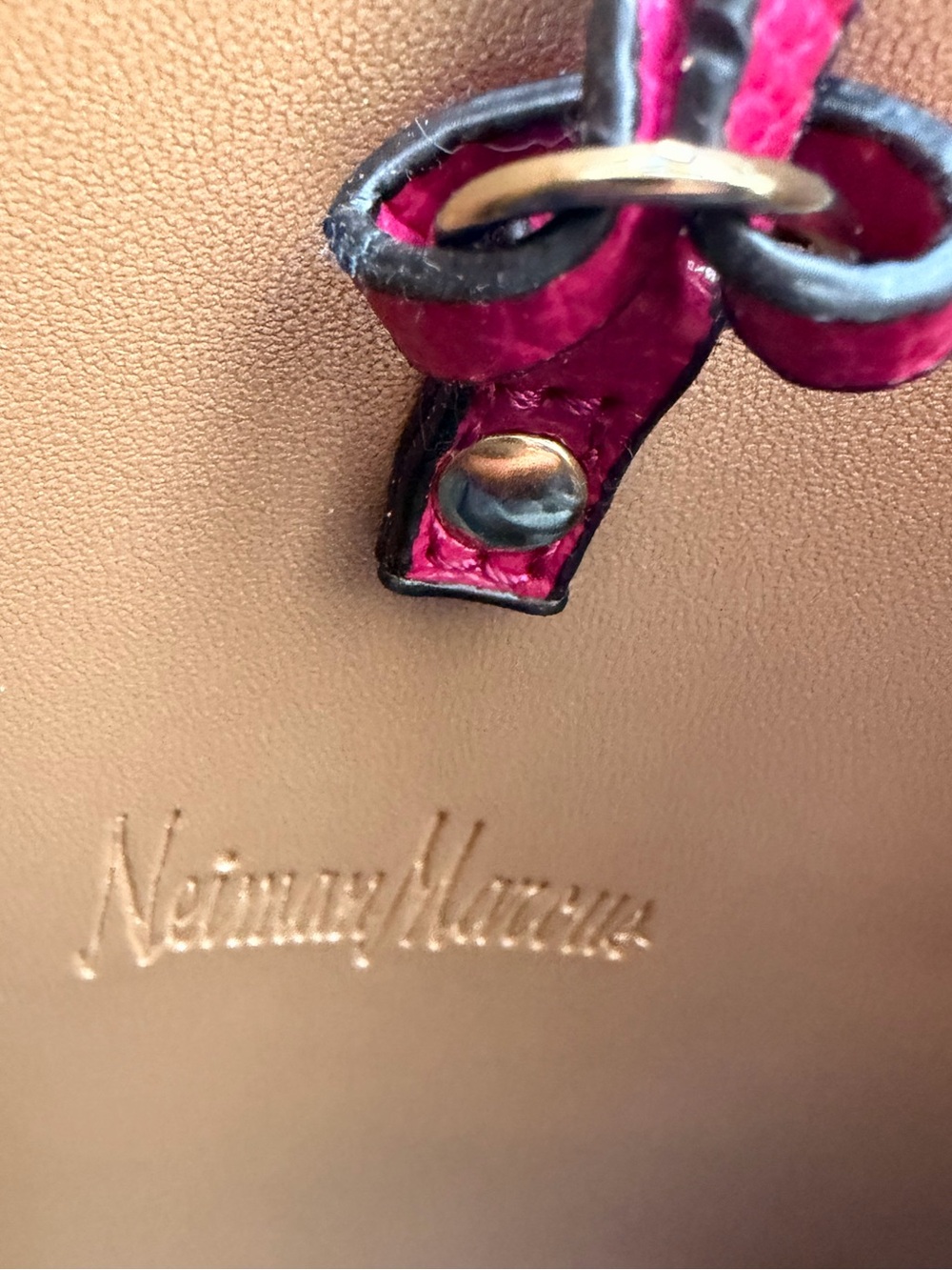 Neiman Marcus Hot Pink Pebbled Leather Tote with Tassel Accent - Picture 2 of 3
